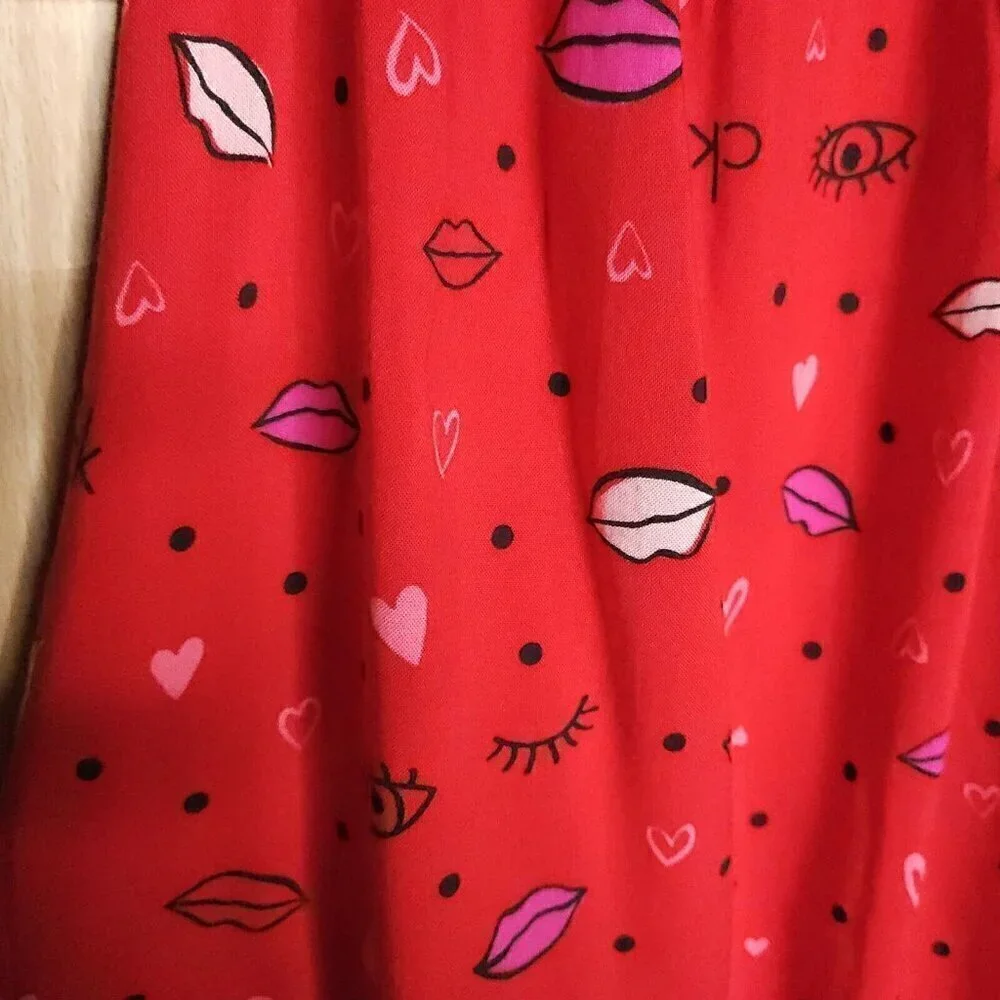Calvin Klein Jeans Red Strappy A Line Lip Print Dress 7